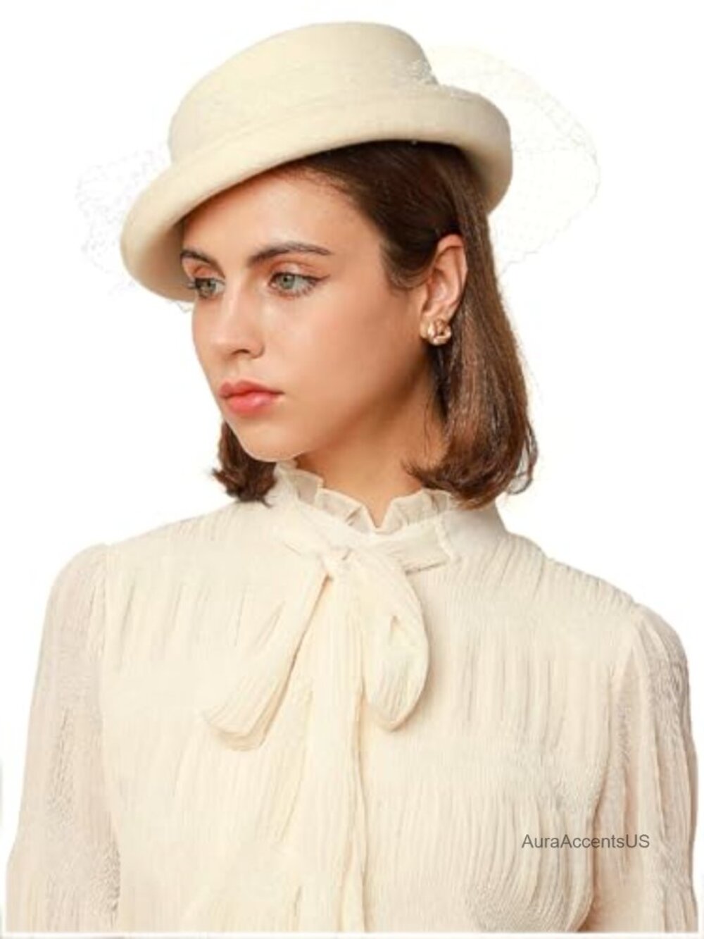 100% Wool Felt Vintage Fascinator Hat Derby Wedding Winter Veil
